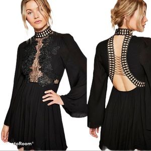 Free People Divine Mini Dress Black Lace Inset